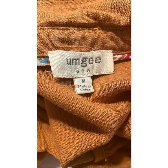 UMGEE Women's Peasant Boho Collared Frayed Edge Top Ruffled Hem Rust Size S - Picture 10 of 10